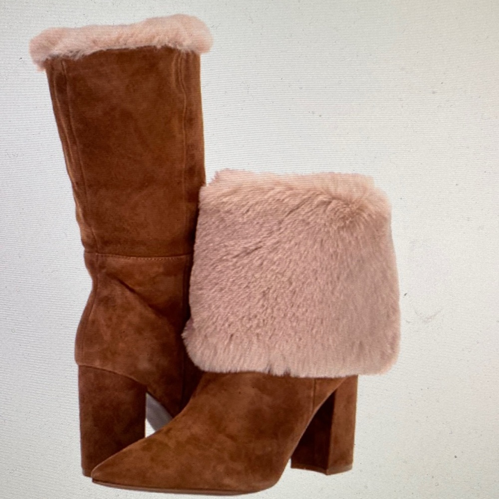 Nine West Women’s Tan Cuffed Ankle Boots with Faux Fur